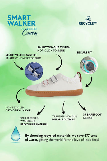 Smart Walker Recycled Canvas Eco Off-White Barefoot Kids Shoes