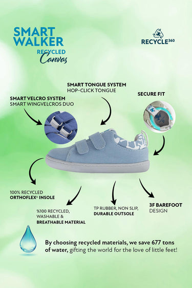 Smart Walker Recycled Canvas Eco Light Blue Barefoot Kids Shoes