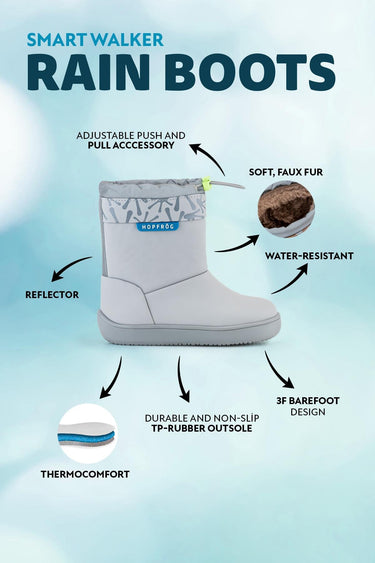 Rain Boots Super Matte Cool Gray Water and Cold Resistant Barefoot Kids Boots