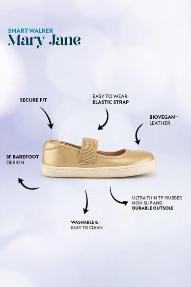Smart Walker Mary Jane Gold Star Barefoot Kids Shoes