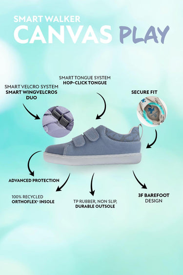 Smart Walker Canvas Play Dusty Blue Barefoot Kids Shoes