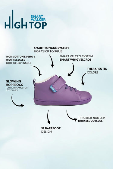 Smart Walker High Top Purple Light Barefoot Kids Shoes