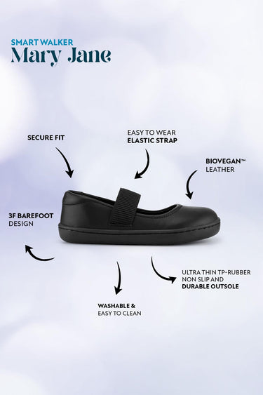 Smart Walker Mary Jane Cool Black Barefoot Kids Shoes