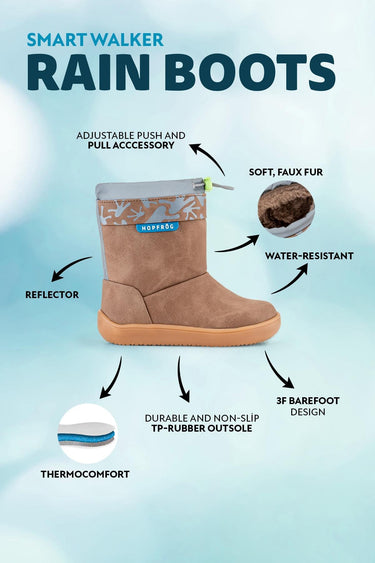 Rain Boots Brown Oak Water and Cold Resistant Barefoot Kids Boots