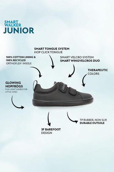 Smart Walker Junior Super Matte Black Barefoot Kids Shoes
