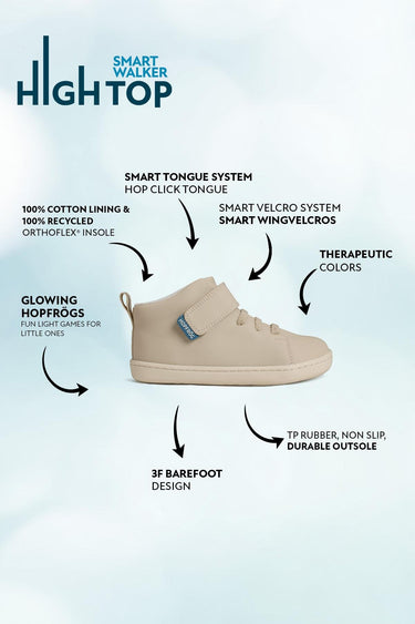 Smart Walker High Top Super Matte Beige Barefoot Kids Shoes