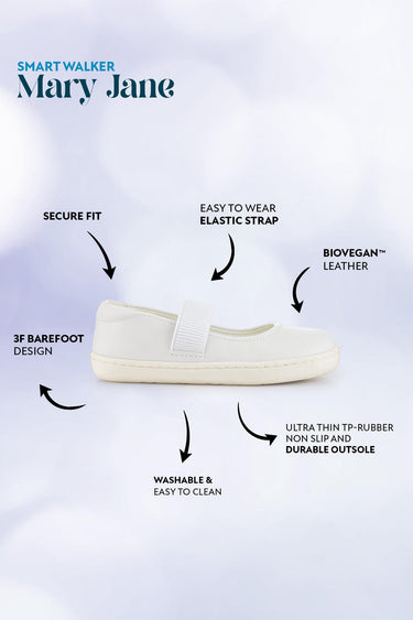 Smart Walker Mary Jane Cool White Barefoot Kids Shoes