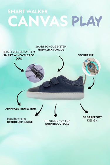 Smart Walker Canvas Play Navy Blue Barefoot Kids Shoes