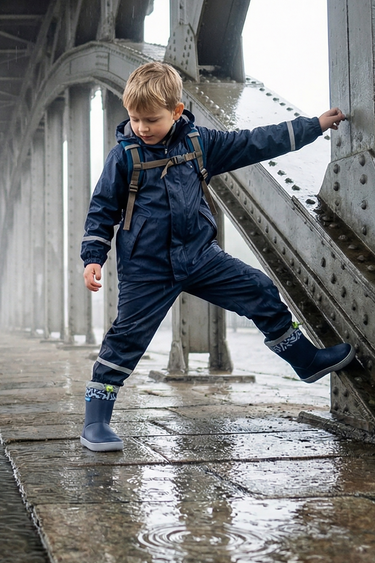 Rain Boots Super Matte Navy Blue Water and Cold Resistant Barefoot Kids Boots
